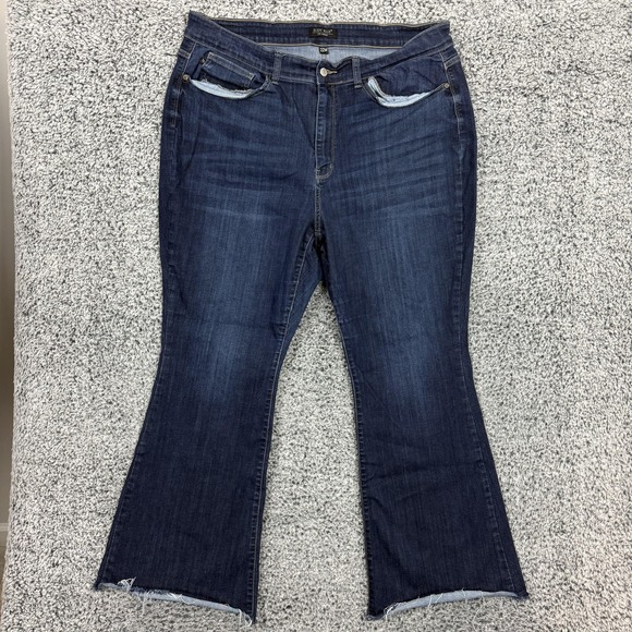 Judy Blue Jeans Womens 22W Blue Denim Flare Raw Hem Dark Wash Stretch - Picture 1 of 15